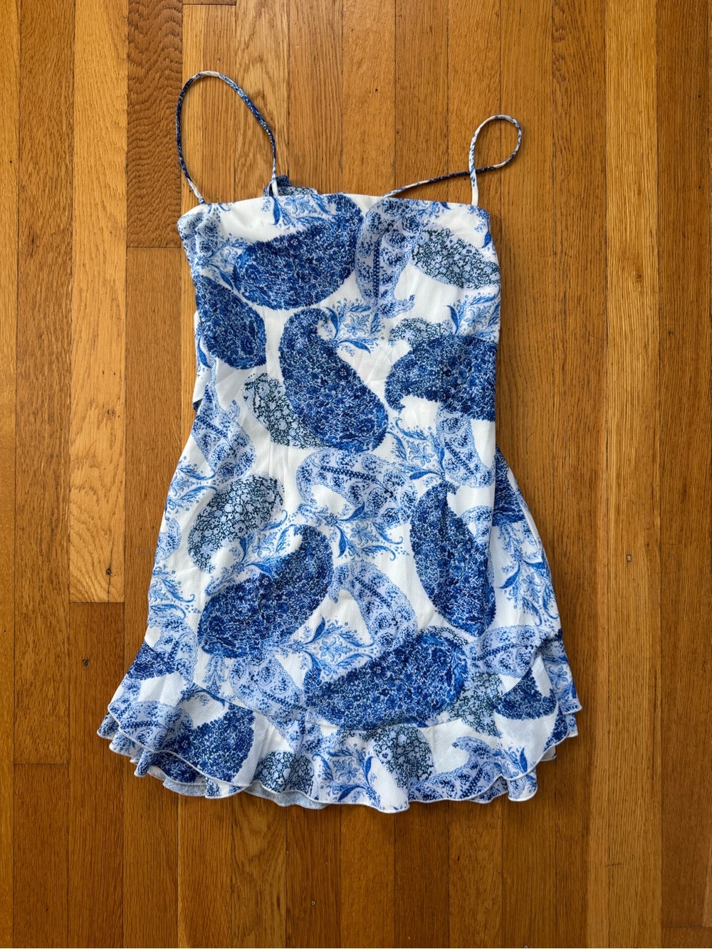 Blue Paisley Ruffle Hem Slip Dress